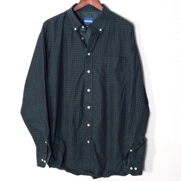 Resistol Men's Button Down Shirt Green Micro Houndstooth XL Heritage Western - Picture 1 of 7